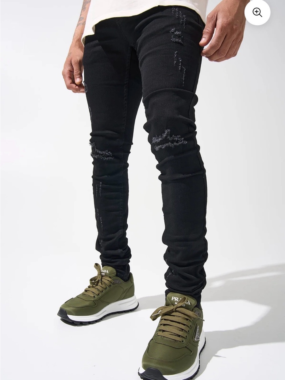 SERENEDE Men’s 40 Black Distressed Skinny Jeans Streetwear Y2K Grunge Goth Urban